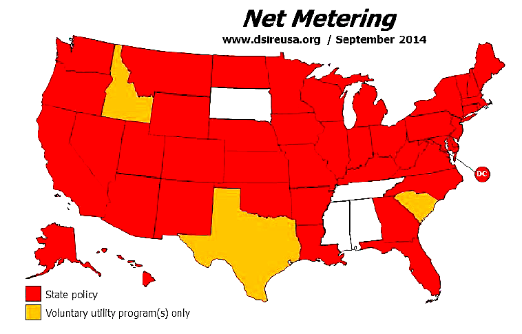 State net metering programs in place, September 2014 (NCSU pdf).